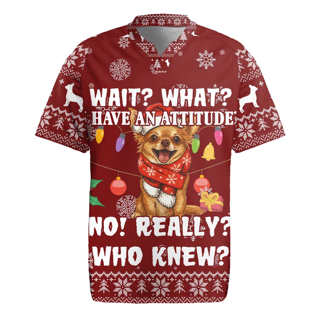 Chihuahua Attitude Christmas Rugby Jersey Xmas Holiday Patterns - Wonder Print Shop