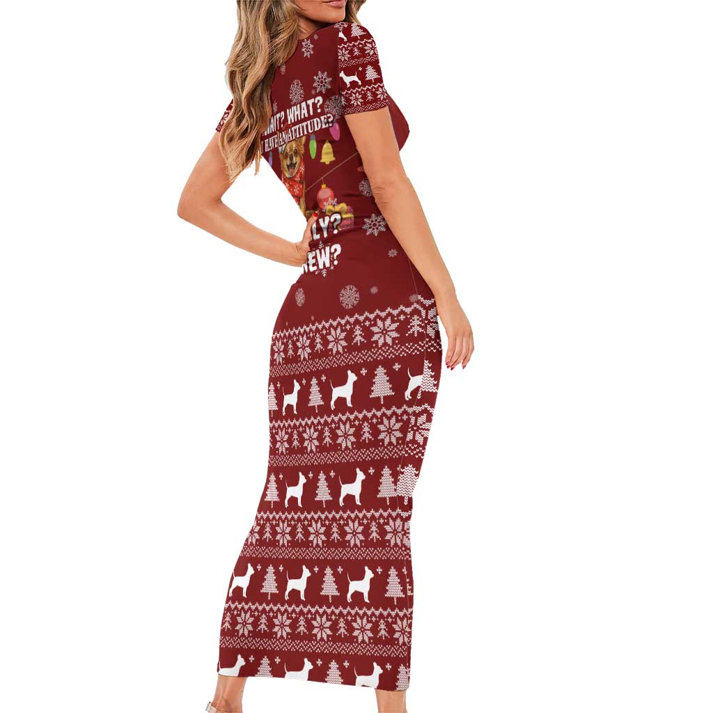 Chihuahua Attitude Christmas Short Sleeve Bodycon Dress Xmas Holiday Patterns - Wonder Print Shop