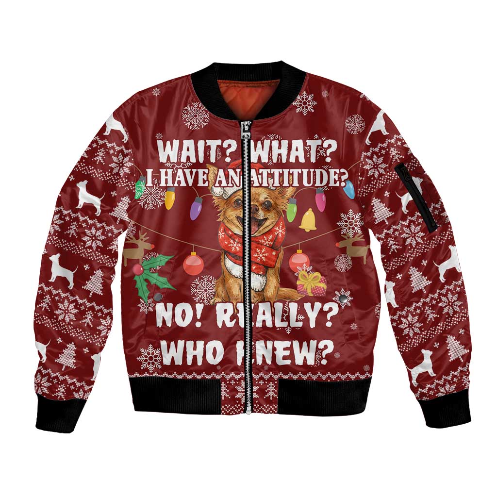 Chihuahua Attitude Christmas Sleeve Zip Bomber Jacket Xmas Holiday Patterns - Wonder Print Shop