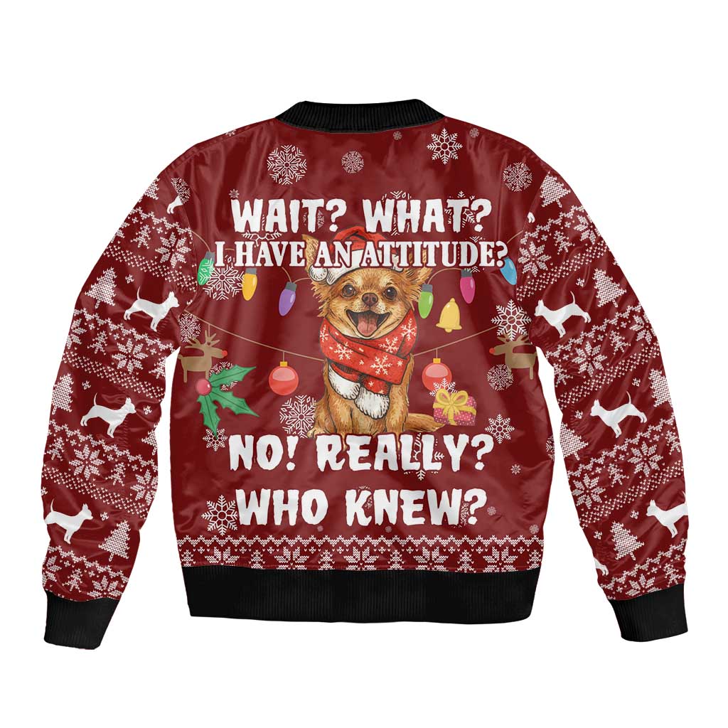 Chihuahua Attitude Christmas Sleeve Zip Bomber Jacket Xmas Holiday Patterns - Wonder Print Shop