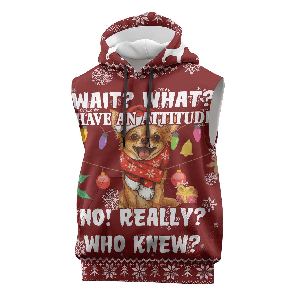 Chihuahua Attitude Christmas Sleeveless Hoodie Xmas Holiday Patterns - Wonder Print Shop