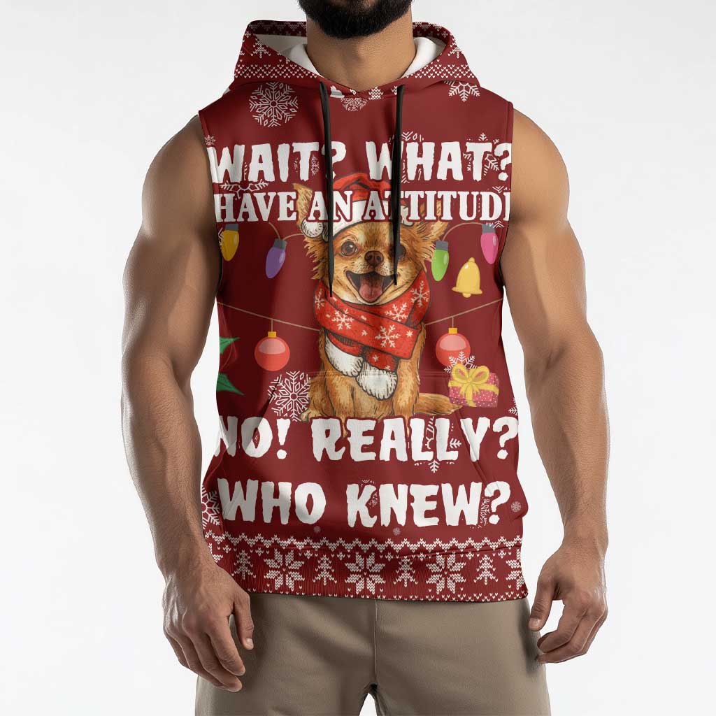 Chihuahua Attitude Christmas Sleeveless Hoodie Xmas Holiday Patterns - Wonder Print Shop