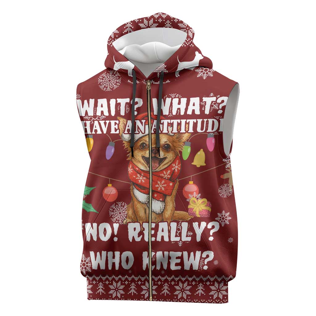 Chihuahua Attitude Christmas Sleeveless Zip Hoodie Xmas Holiday Patterns - Wonder Print Shop