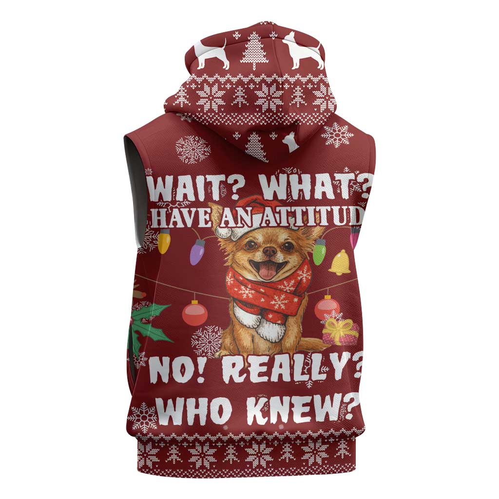 Chihuahua Attitude Christmas Sleeveless Zip Hoodie Xmas Holiday Patterns - Wonder Print Shop