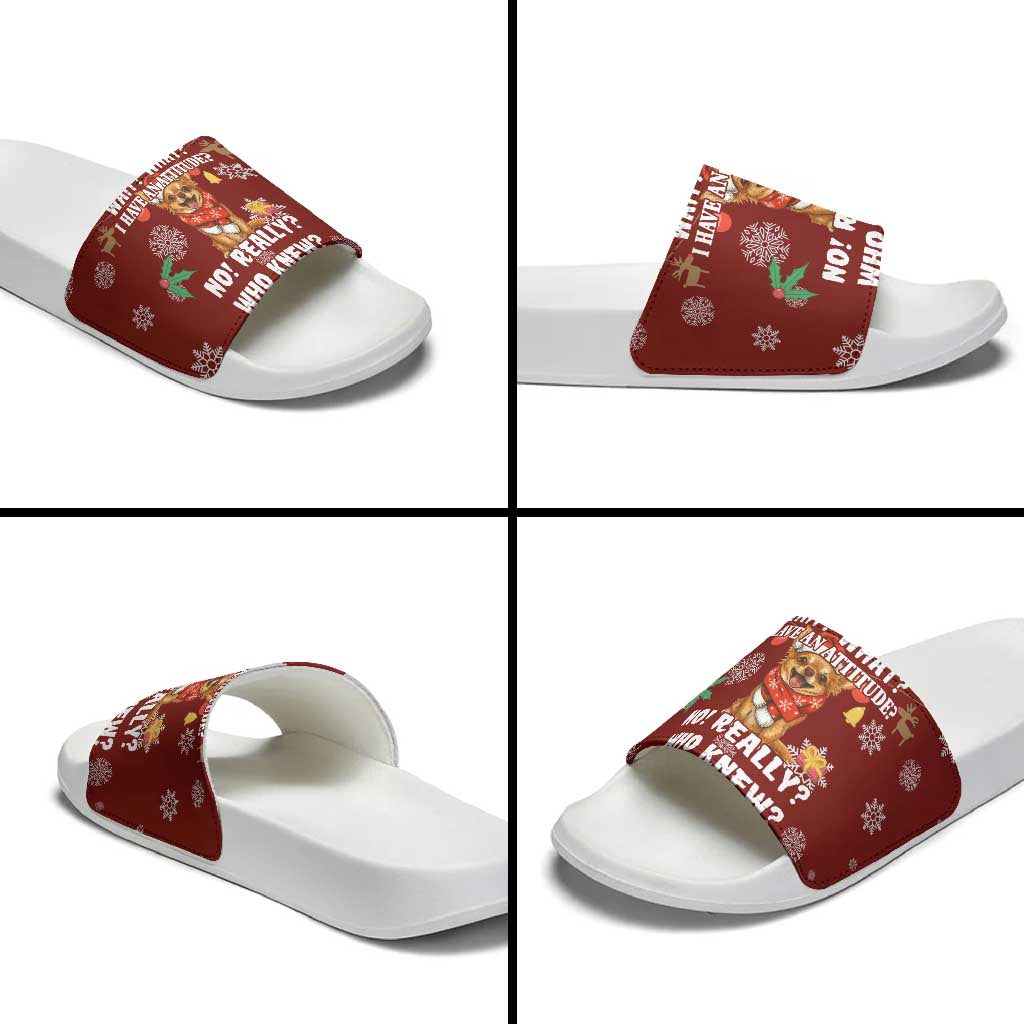 Chihuahua Attitude Christmas Slide Sandals Xmas Holiday Patterns - Wonder Print Shop
