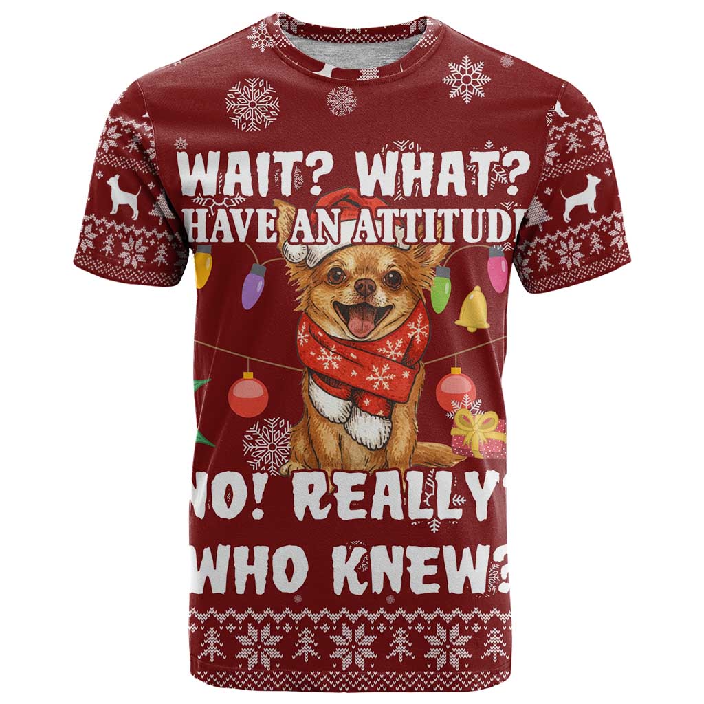 Chihuahua Attitude Christmas T Shirt Xmas Holiday Patterns - Wonder Print Shop