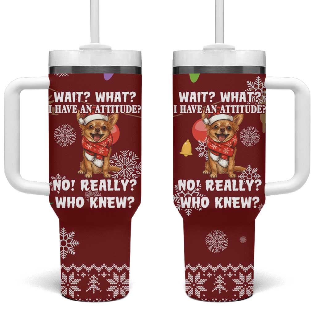 Chihuahua Attitude Christmas Tumbler With Handle Xmas Holiday Patterns - Wonder Print Shop