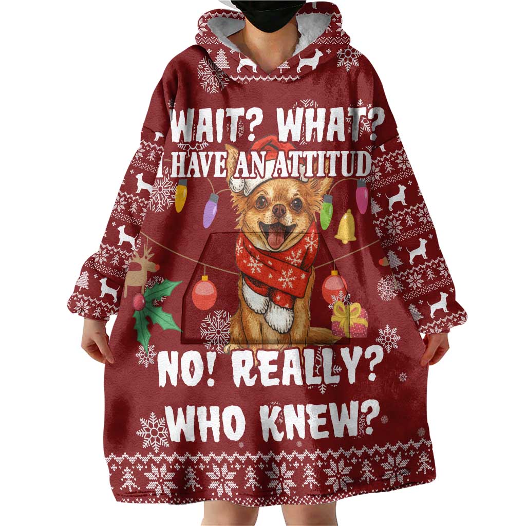 Chihuahua Attitude Christmas Wearable Blanket Hoodie Xmas Holiday Patterns - Wonder Print Shop
