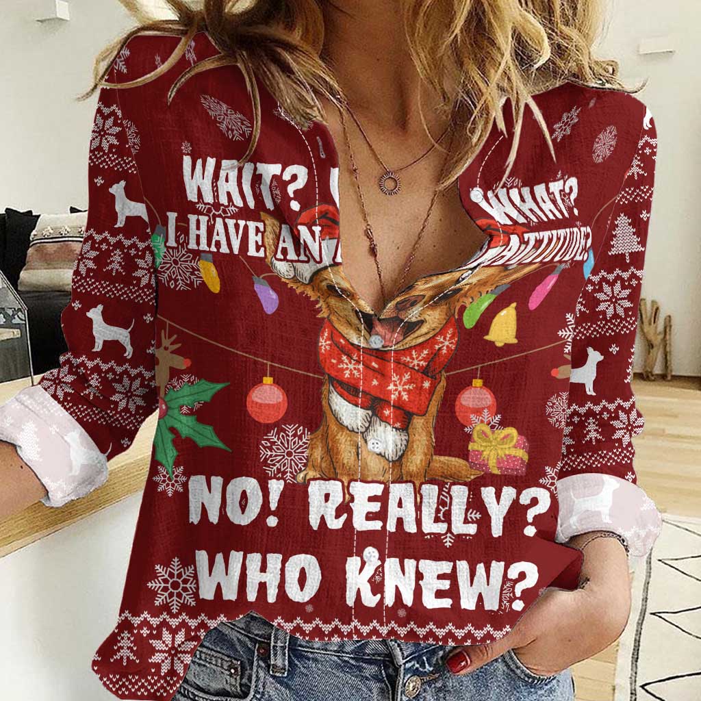 Chihuahua Attitude Christmas Women Casual Shirt Xmas Holiday Patterns - Wonder Print Shop