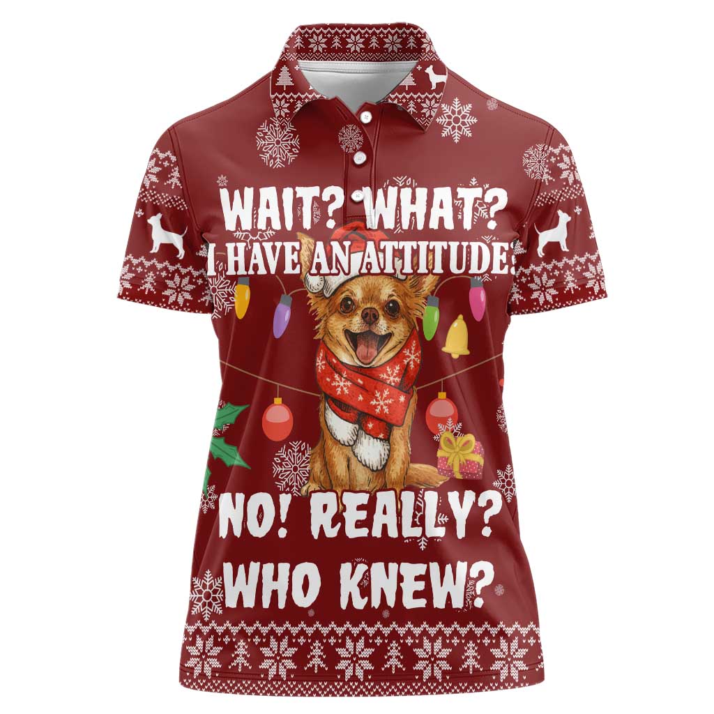 Chihuahua Attitude Christmas Women Polo Shirt Xmas Holiday Patterns - Wonder Print Shop