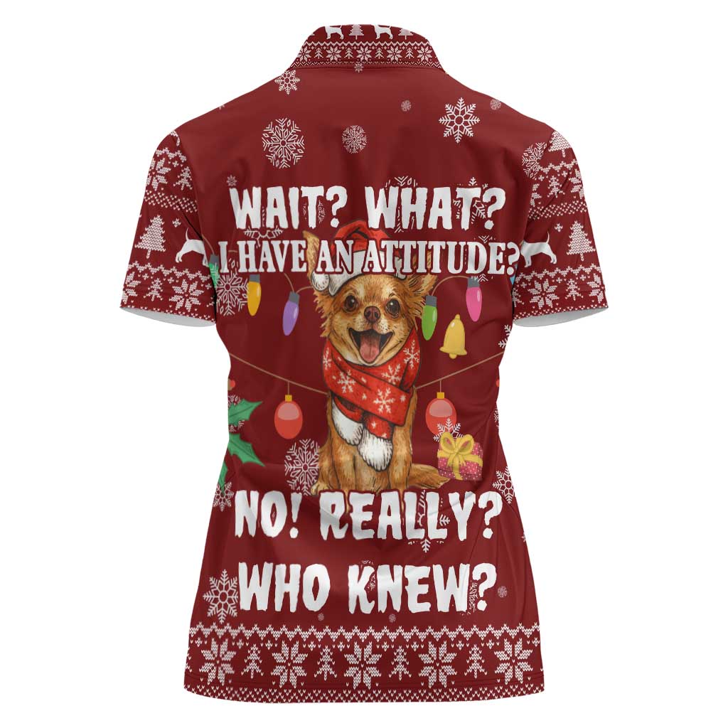 Chihuahua Attitude Christmas Women Polo Shirt Xmas Holiday Patterns - Wonder Print Shop