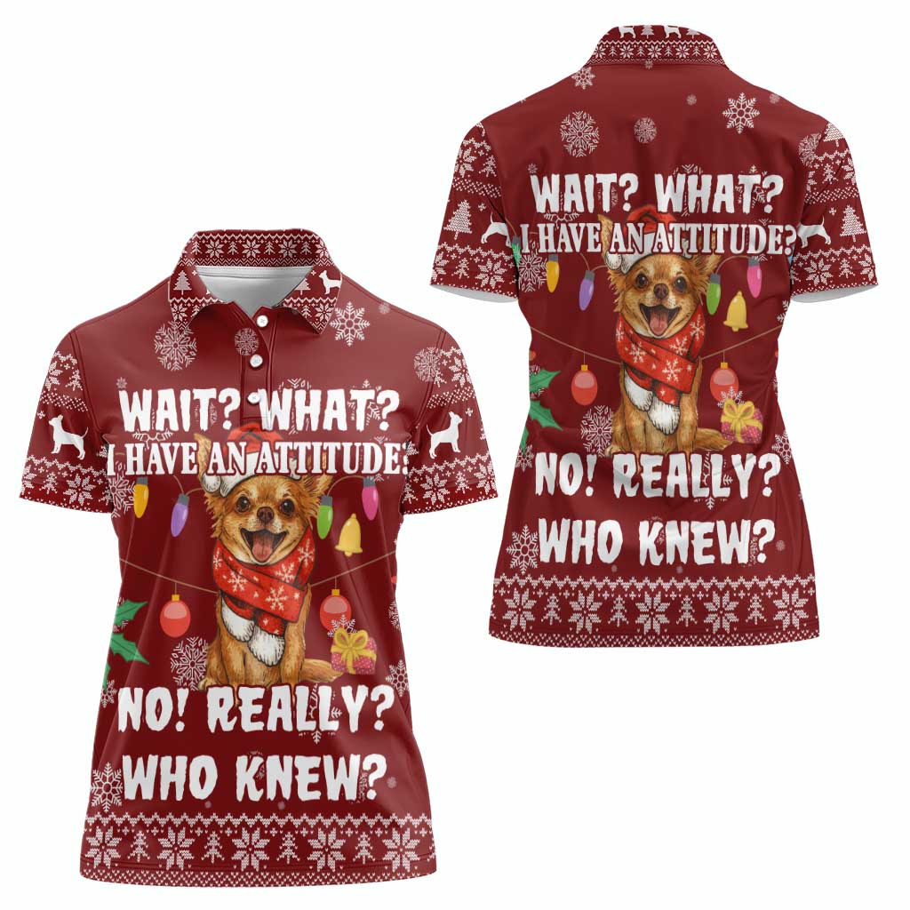 Chihuahua Attitude Christmas Women Polo Shirt Xmas Holiday Patterns - Wonder Print Shop