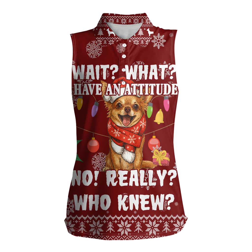 Chihuahua Attitude Christmas Women Sleeveless Polo Shirt Xmas Holiday Patterns - Wonder Print Shop