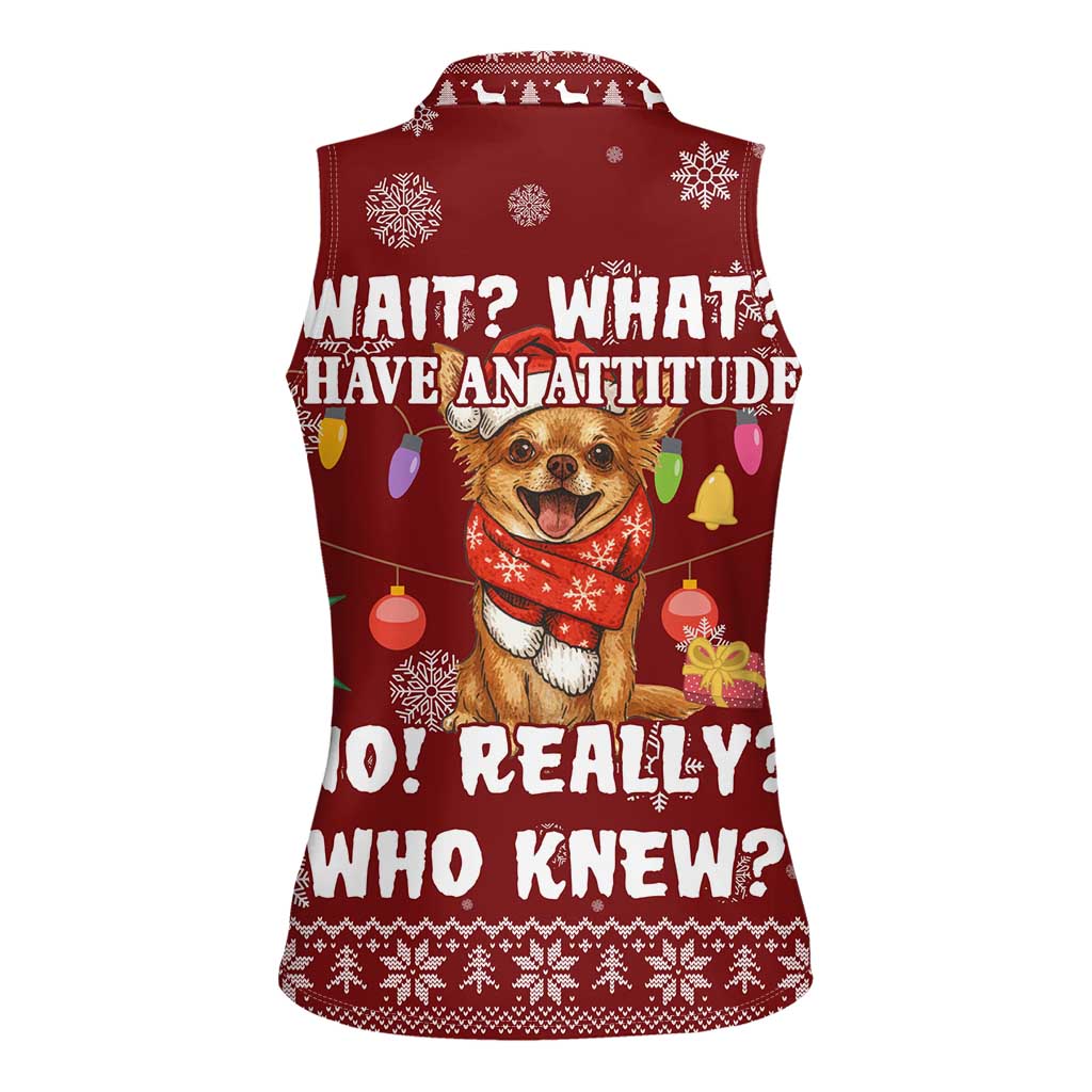 Chihuahua Attitude Christmas Women Sleeveless Polo Shirt Xmas Holiday Patterns - Wonder Print Shop