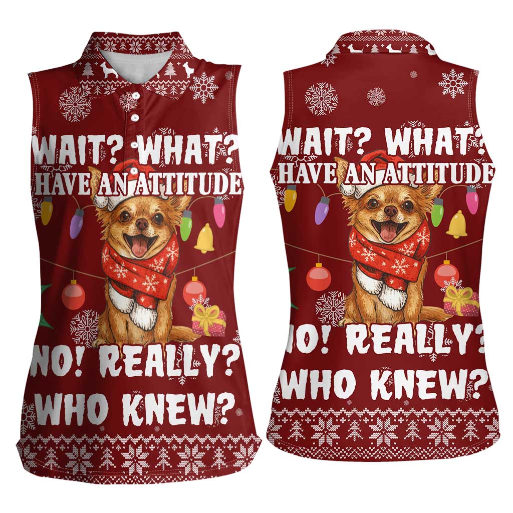 Chihuahua Attitude Christmas Women Sleeveless Polo Shirt Xmas Holiday Patterns - Wonder Print Shop