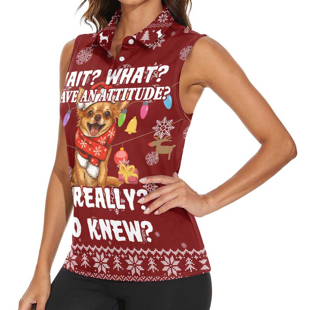 Chihuahua Attitude Christmas Women Sleeveless Polo Shirt Xmas Holiday Patterns - Wonder Print Shop