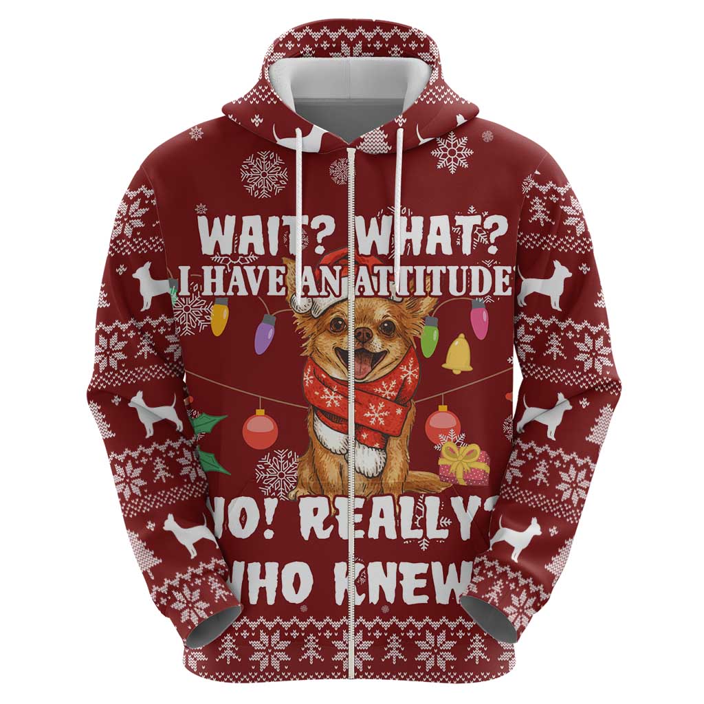Chihuahua Attitude Christmas Zip Hoodie Xmas Holiday Patterns - Wonder Print Shop