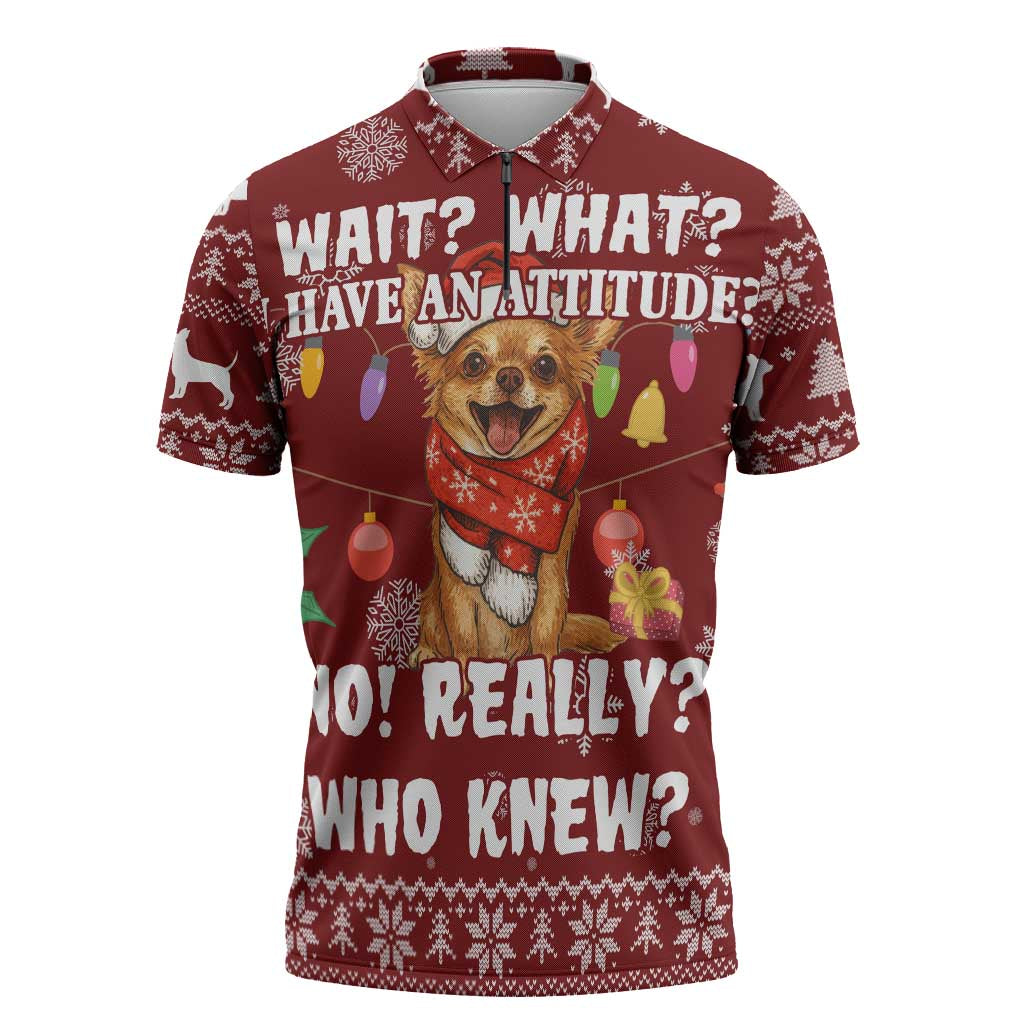 Chihuahua Attitude Christmas Zipper Polo Shirt Xmas Holiday Patterns - Wonder Print Shop