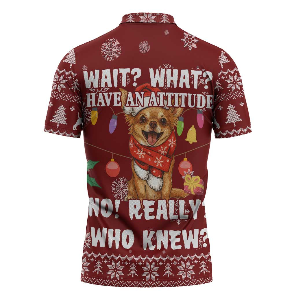 Chihuahua Attitude Christmas Zipper Polo Shirt Xmas Holiday Patterns - Wonder Print Shop