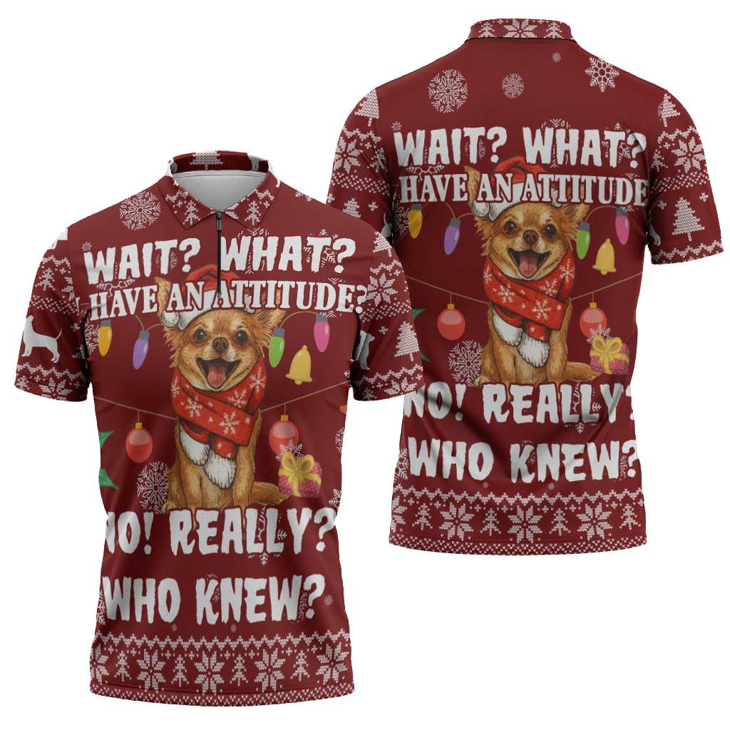 Chihuahua Attitude Christmas Zipper Polo Shirt Xmas Holiday Patterns - Wonder Print Shop