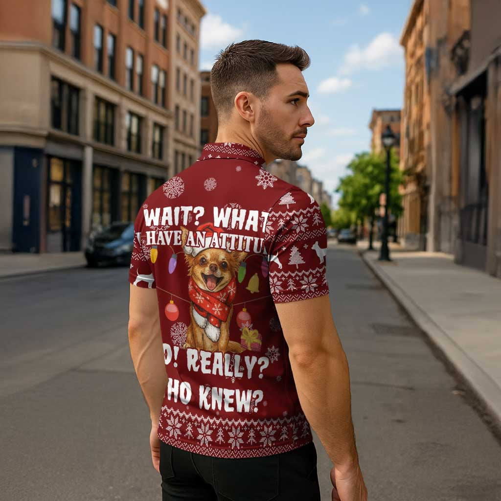 Chihuahua Attitude Christmas Zipper Polo Shirt Xmas Holiday Patterns - Wonder Print Shop