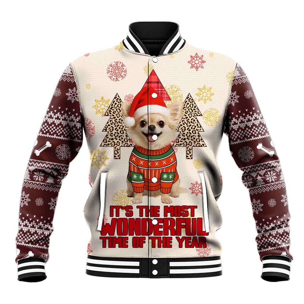 Chihuahua The Most Beautiful Time Xmas Christmas Baseball Jacket Xmas Holiday Patterns - Wonder Print Shop