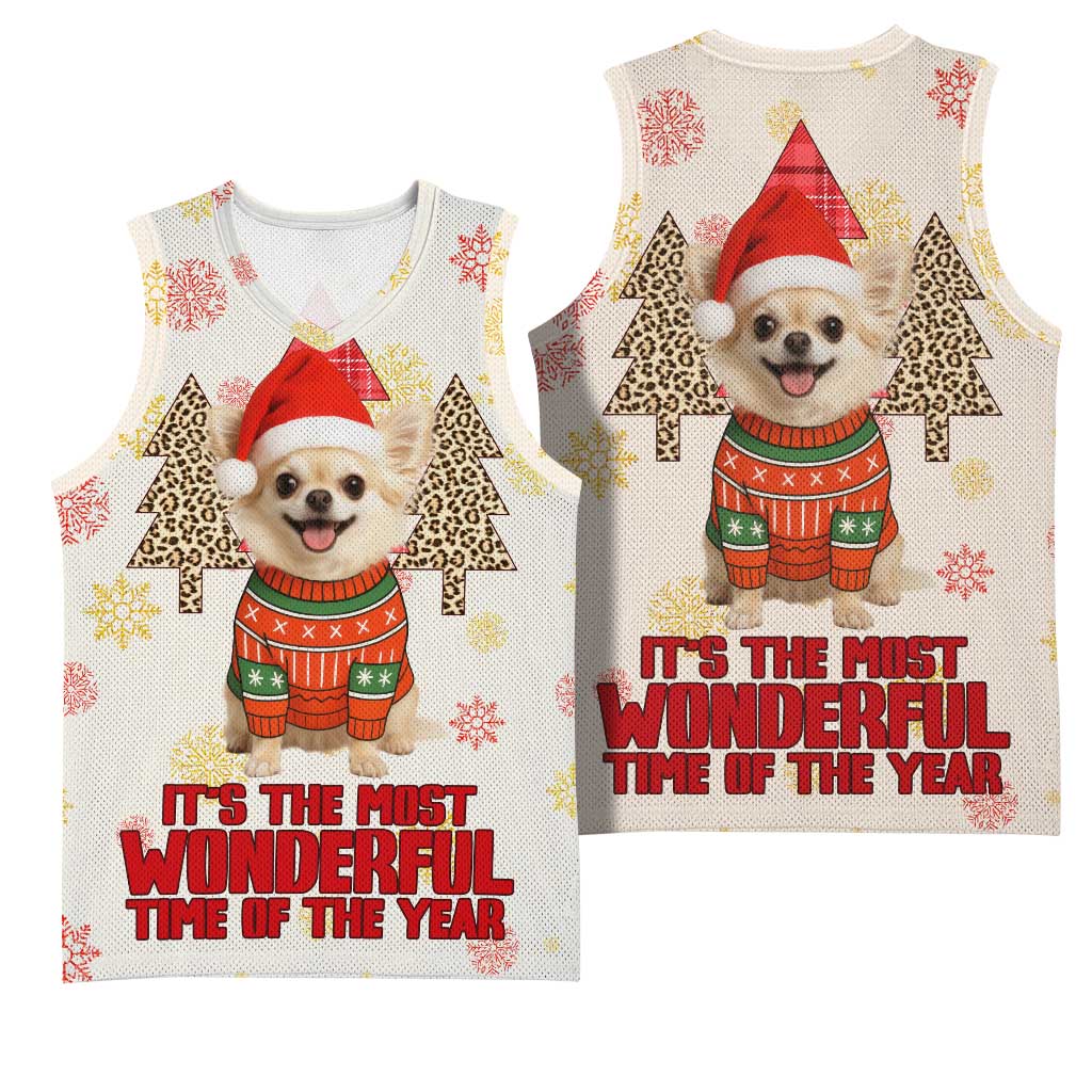 Chihuahua The Most Beautiful Time Xmas Christmas Basketball Jersey Xmas Holiday Patterns - Wonder Print Shop