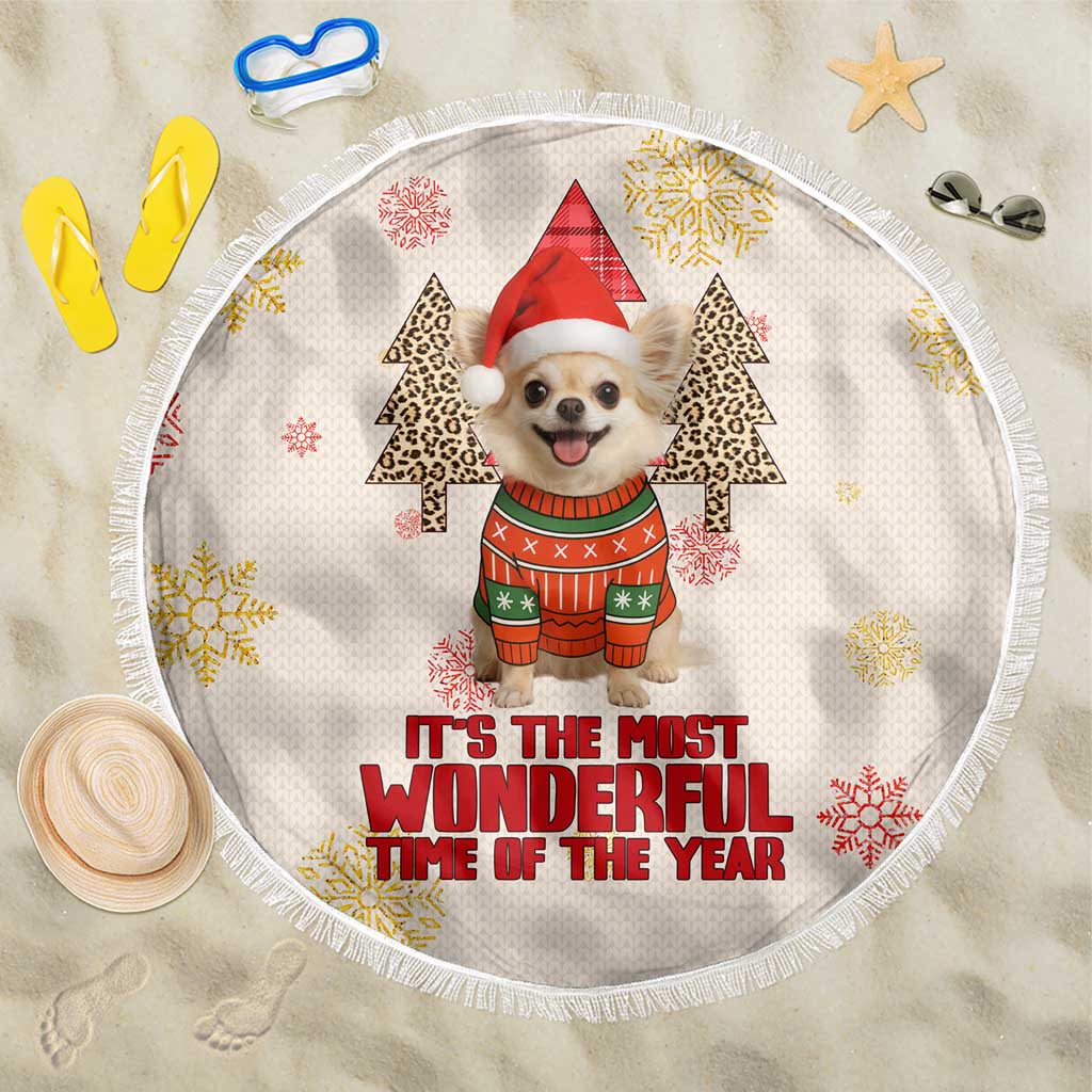 Chihuahua The Most Beautiful Time Xmas Christmas Beach Blanket Xmas Holiday Patterns - Wonder Print Shop
