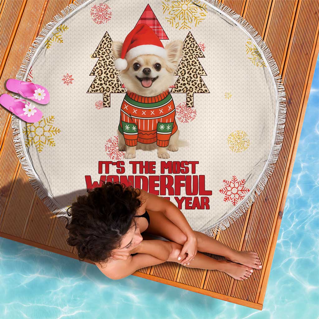 Chihuahua The Most Beautiful Time Xmas Christmas Beach Blanket Xmas Holiday Patterns - Wonder Print Shop