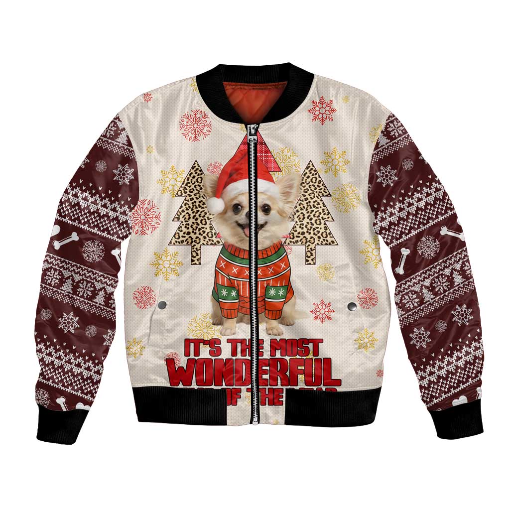 Chihuahua The Most Beautiful Time Xmas Christmas Bomber Jacket Xmas Holiday Patterns - Wonder Print Shop
