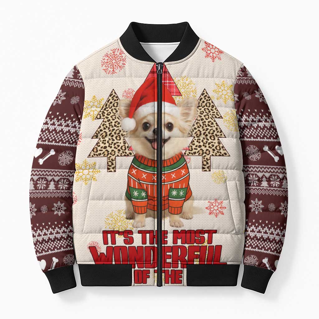 Chihuahua The Most Beautiful Time Xmas Christmas Bomber Puffer Jacket Xmas Holiday Patterns - Wonder Print Shop