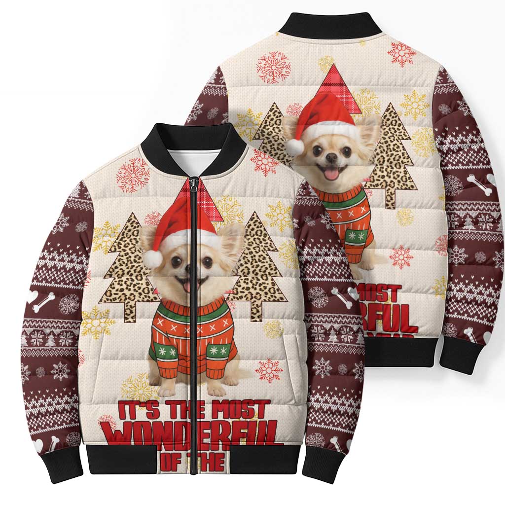 Chihuahua The Most Beautiful Time Xmas Christmas Bomber Puffer Jacket Xmas Holiday Patterns - Wonder Print Shop