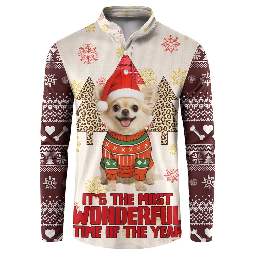 Chihuahua The Most Beautiful Time Xmas Christmas Button Sweatshirt Xmas Holiday Patterns - Wonder Print Shop