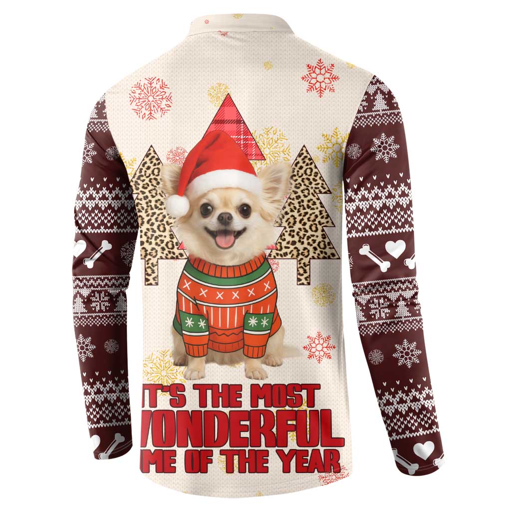 Chihuahua The Most Beautiful Time Xmas Christmas Button Sweatshirt Xmas Holiday Patterns - Wonder Print Shop