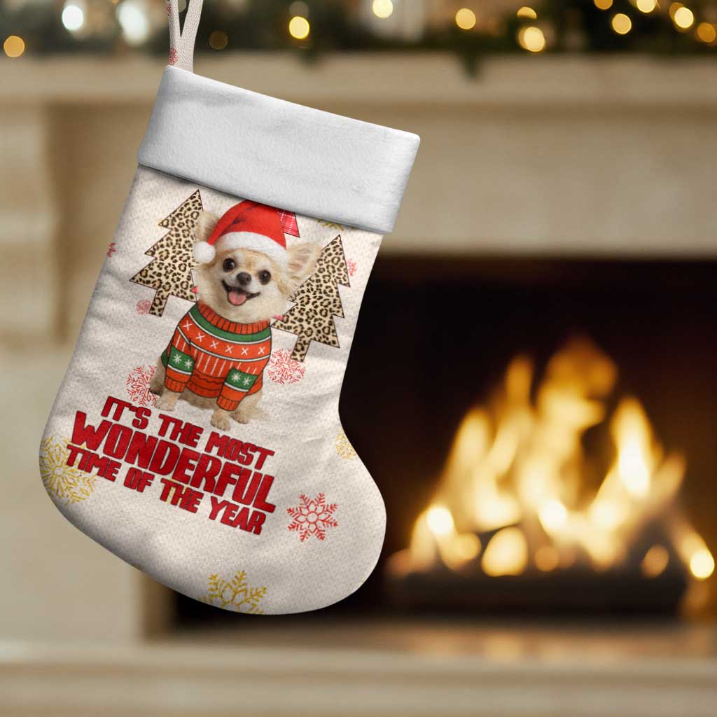 Chihuahua The Most Beautiful Time Xmas Christmas Stocking Xmas Holiday Patterns - Wonder Print Shop