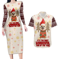 Chihuahua The Most Beautiful Time Xmas Christmas Couples Matching Long Sleeve Bodycon Dress and Hawaiian Shirt Xmas Holiday Patterns - Wonder Print Shop