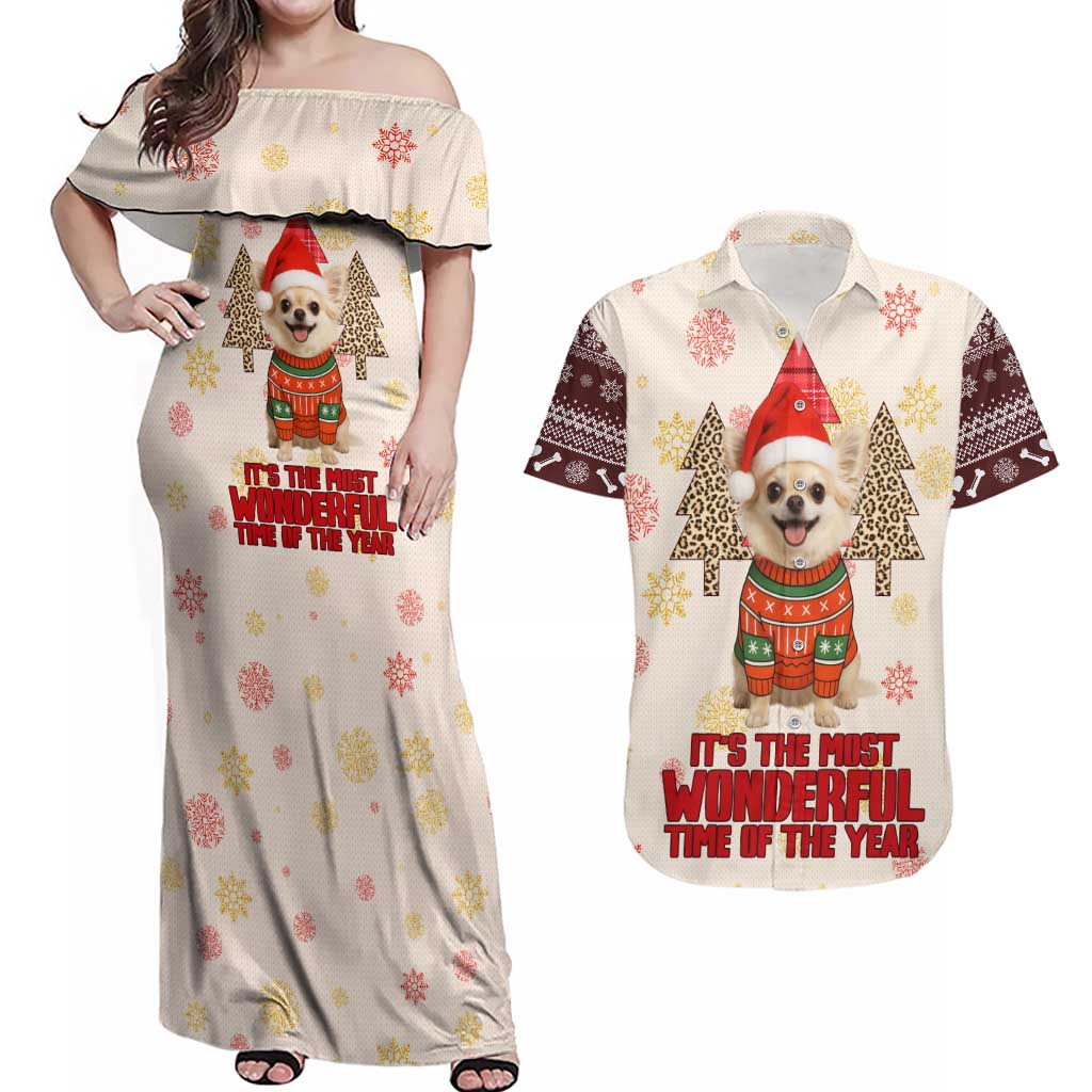 Chihuahua The Most Beautiful Time Xmas Christmas Couples Matching Off Shoulder Maxi Dress and Hawaiian Shirt Xmas Holiday Patterns - Wonder Print Shop