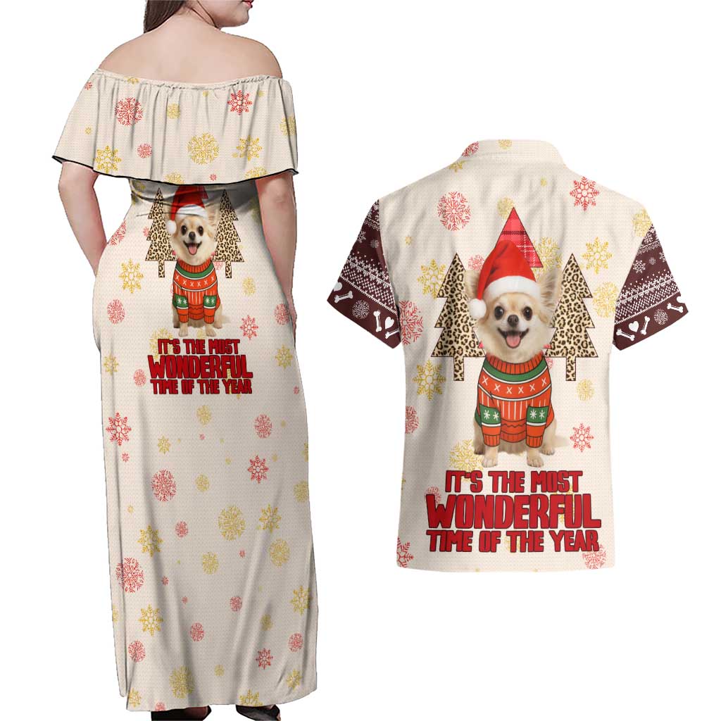 Chihuahua The Most Beautiful Time Xmas Christmas Couples Matching Off Shoulder Maxi Dress and Hawaiian Shirt Xmas Holiday Patterns - Wonder Print Shop