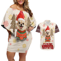 Chihuahua The Most Beautiful Time Xmas Christmas Couples Matching Off Shoulder Short Dress and Hawaiian Shirt Xmas Holiday Patterns - Wonder Print Shop