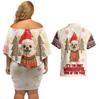 Chihuahua The Most Beautiful Time Xmas Christmas Couples Matching Off Shoulder Short Dress and Hawaiian Shirt Xmas Holiday Patterns - Wonder Print Shop