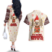 Chihuahua The Most Beautiful Time Xmas Christmas Couples Matching Off The Shoulder Long Sleeve Dress and Hawaiian Shirt Xmas Holiday Patterns - Wonder Print Shop