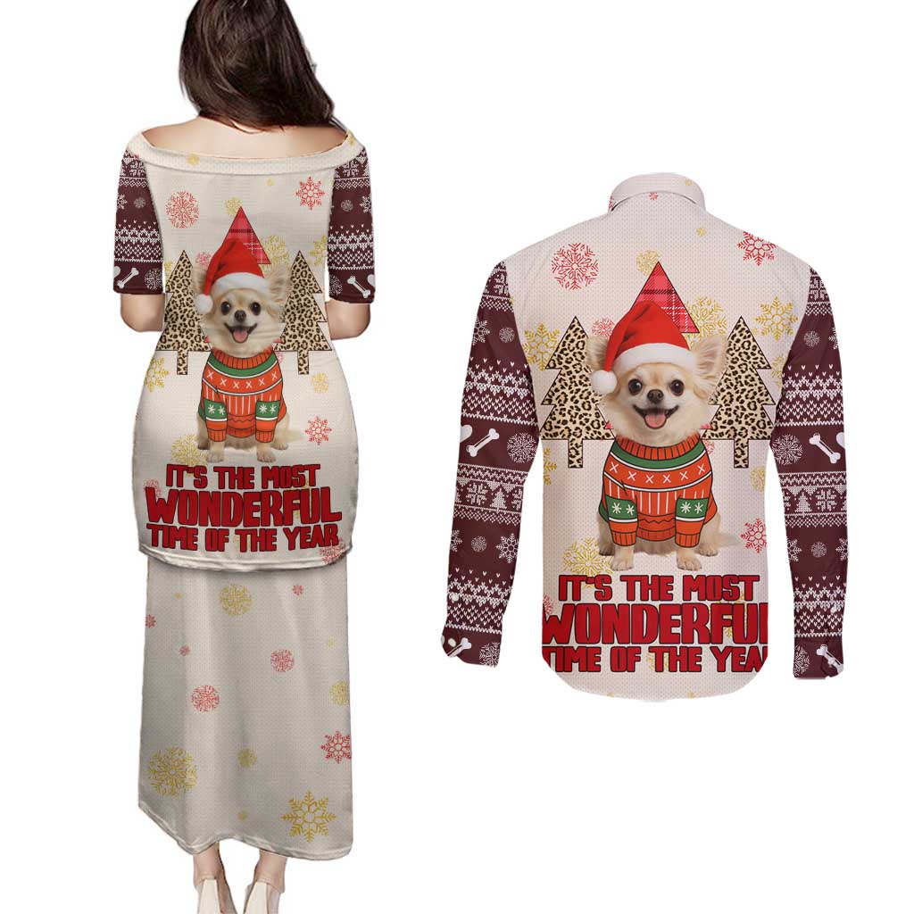 Chihuahua The Most Beautiful Time Xmas Christmas Couples Matching Puletasi and Long Sleeve Button Shirt Xmas Holiday Patterns - Wonder Print Shop