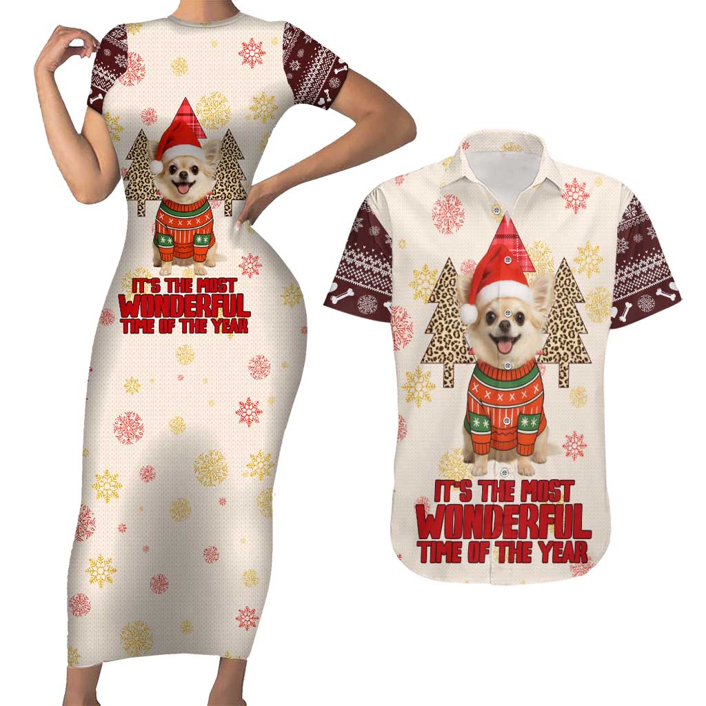 Chihuahua The Most Beautiful Time Xmas Christmas Couples Matching Short Sleeve Bodycon Dress and Hawaiian Shirt Xmas Holiday Patterns - Wonder Print Shop