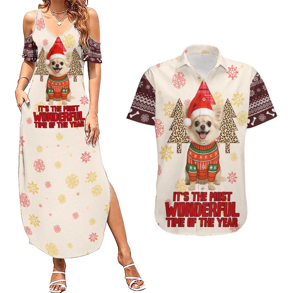 Chihuahua The Most Beautiful Time Xmas Christmas Couples Matching Summer Maxi Dress and Hawaiian Shirt Xmas Holiday Patterns - Wonder Print Shop