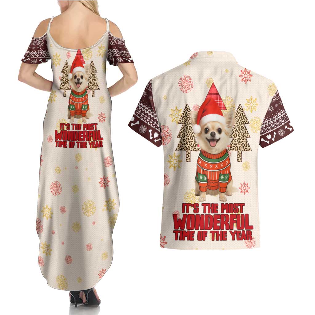 Chihuahua The Most Beautiful Time Xmas Christmas Couples Matching Summer Maxi Dress and Hawaiian Shirt Xmas Holiday Patterns - Wonder Print Shop