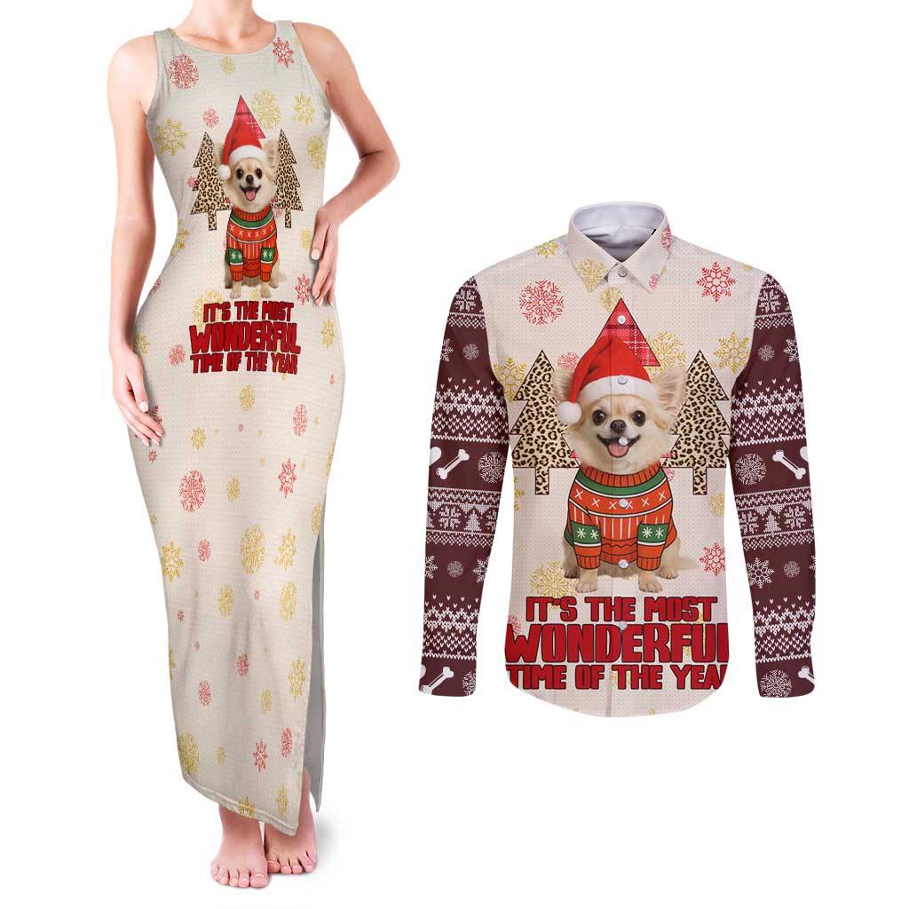 Chihuahua The Most Beautiful Time Xmas Christmas Couples Matching Tank Maxi Dress and Long Sleeve Button Shirt Xmas Holiday Patterns - Wonder Print Shop