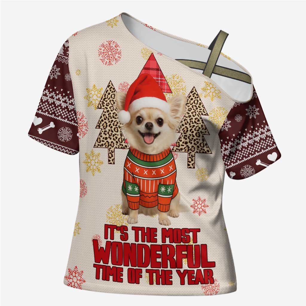 Chihuahua The Most Beautiful Time Xmas Christmas Cross Shoulder Shirt Xmas Holiday Patterns - Wonder Print Shop