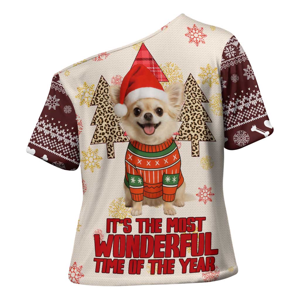 Chihuahua The Most Beautiful Time Xmas Christmas Cross Shoulder Shirt Xmas Holiday Patterns - Wonder Print Shop