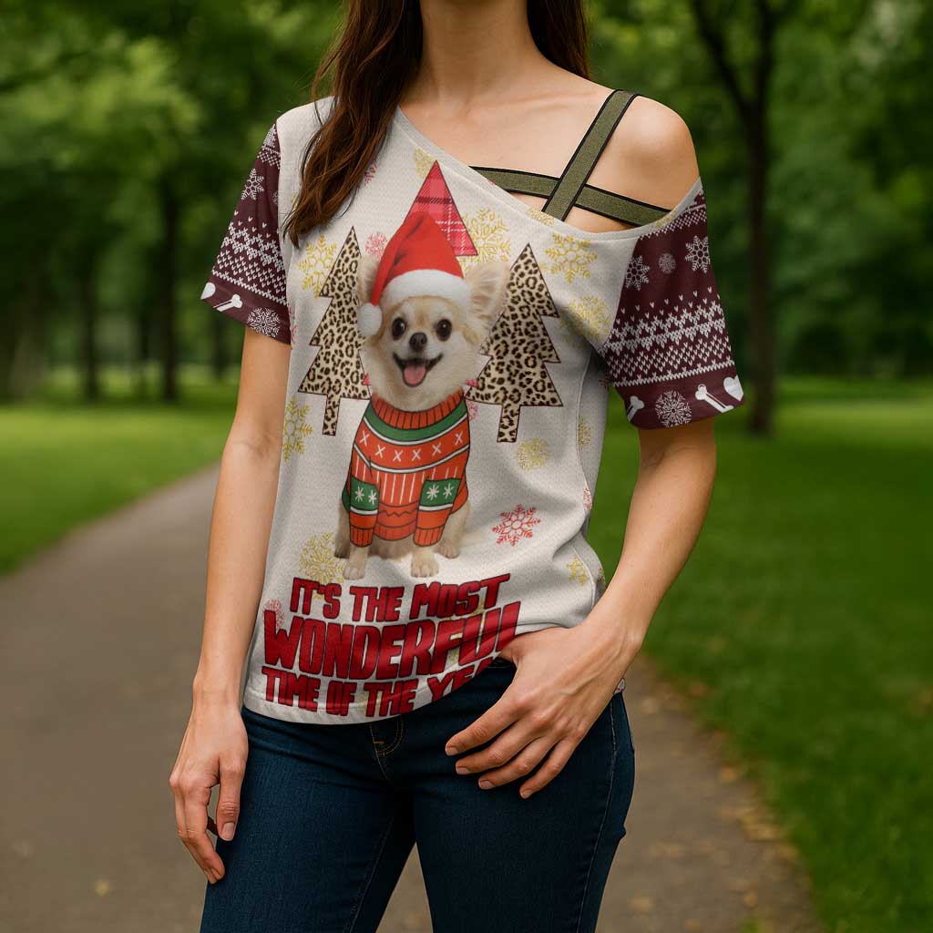 Chihuahua The Most Beautiful Time Xmas Christmas Cross Shoulder Shirt Xmas Holiday Patterns - Wonder Print Shop