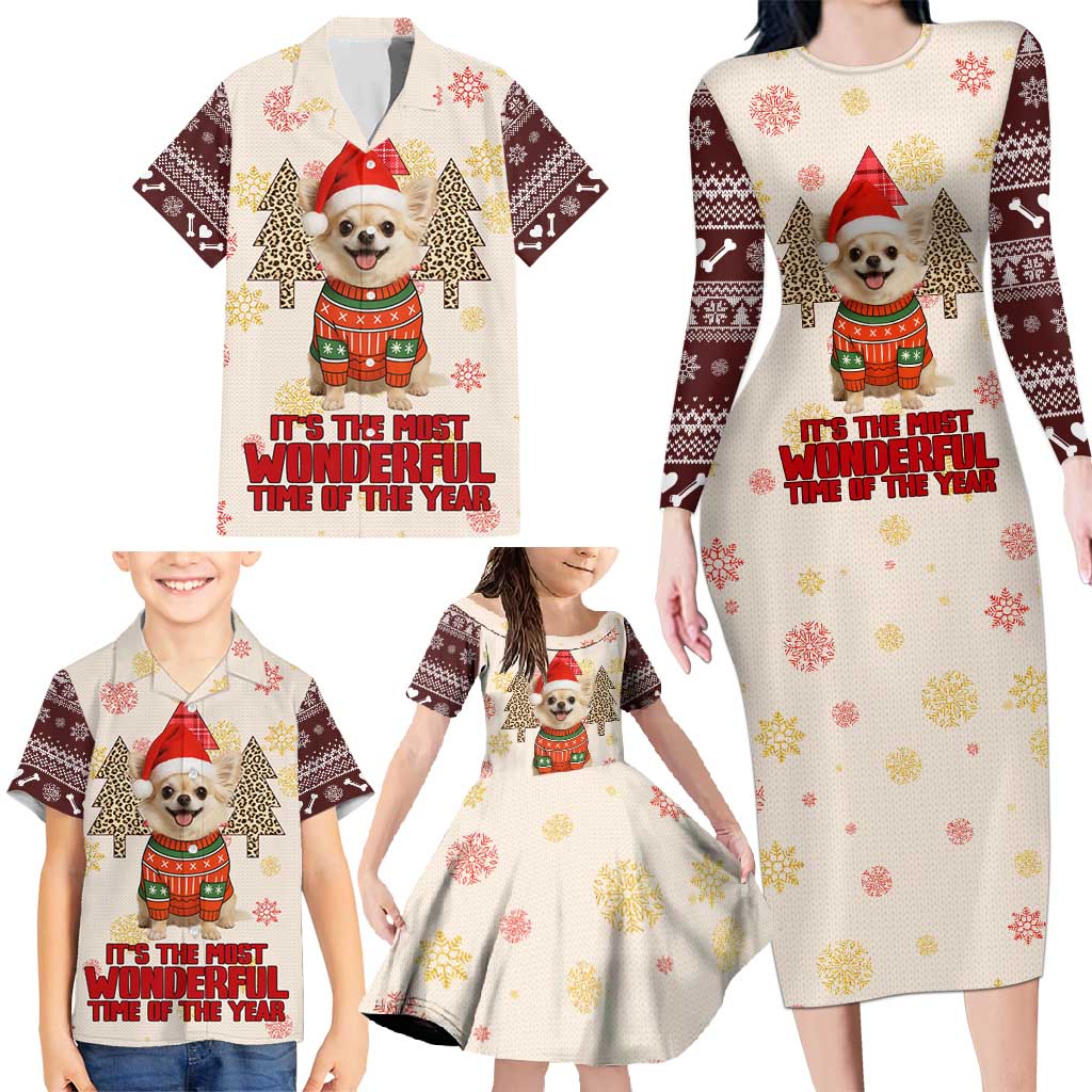Chihuahua The Most Beautiful Time Xmas Christmas Family Matching Long Sleeve Bodycon Dress and Hawaiian Shirt Xmas Holiday Patterns - Wonder Print Shop